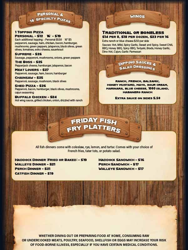 Woodshed Bar and Grill Menu 2 