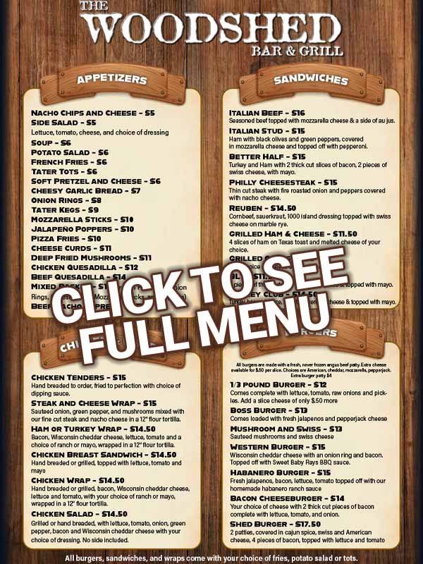 Woodshed Bar and Grill Menu 
